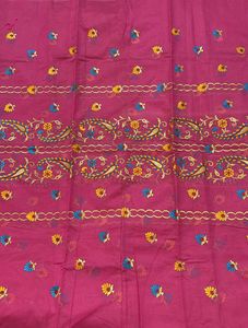 Pink embroidered fabric.