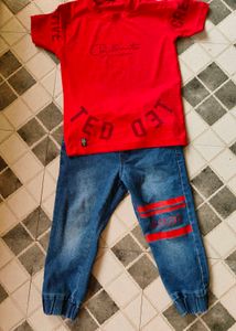 💥Combo kids Red T-Shirt &amp; Denim Set