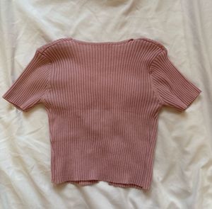 baby pink Ribbed Knit Cropped top