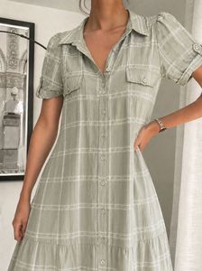 Plaid Button-Down Midi Dress
