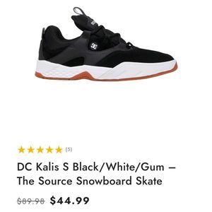 DC Kalis S Black/White/Gum Skate Shoes