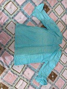 Glittery halter neck striped cyan top