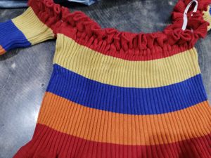 Colorful Striped Off-Shoulder Sweater