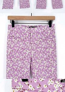 ZARA Lavender White Floral Flare Pants