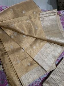 Golden Tissue Silk Saree with unstitched Blouse+ f