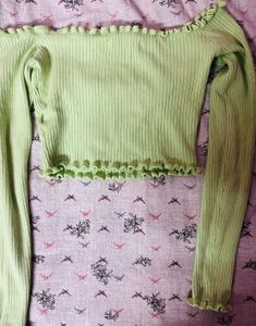 Ribbed Lettuce Trim Off-Shoulder Top