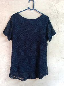 Trendy Women's Lace Top Layered Navy Blue