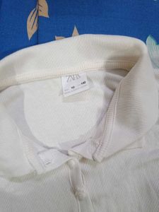 Cream Long Sleeve Polo Shirt