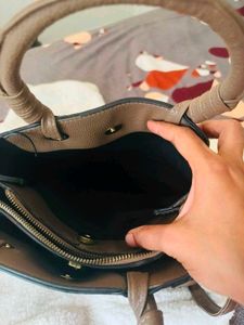 Stylish Taupe Textured Handbag