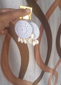 Boho Shell &amp; Crochet Hoop Earrings