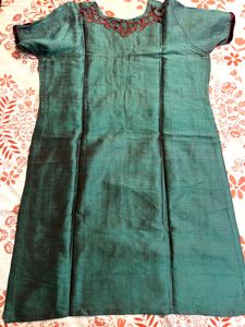 Elegant Teal Kurta with Maroon Velvet Embroidery