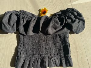 Black Off-Shoulder Puff Sleeve Top