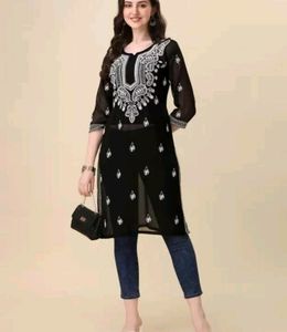 Black Chickenkari Georgette Kurti 🖤
