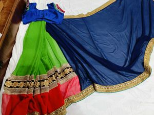 🇳🇿💫🎀 Elegant Blue &amp; Green Embellished Saree