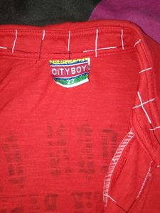 Boys Red Shirt And Dark Grey Checks Pant Set
