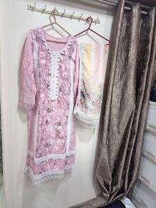 Beautiful Pink Floral Kurta Set with Dupatta