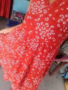 Vibrant Red Floral Print Dress
