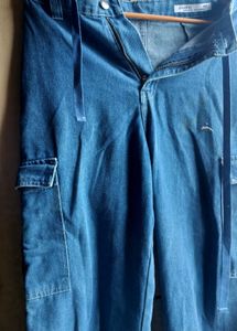 Women's Blue heavy Denim Cargo Pants