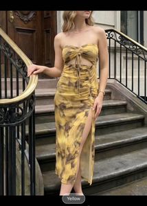Tie-Front Ruched Midi Dress yellow