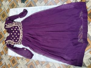 Elegant Embroidered Purple Gown with dupatta