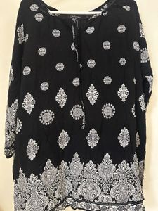 Black Kurta with White Paisley Print