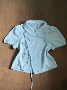 Light Blue Textured Puff Sleeve Top