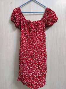 Red Floral Off-Shoulder Mini Dress