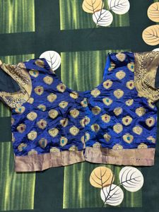 Blue &amp; Gold Silk Saree with Blouse