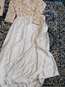 White &amp; Gold Embroidered INDO WESTERN GOWN