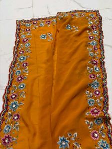 Designer Yellow Embroidered Saree