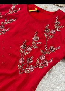 Elegant Red Embroidered Kurta Set
