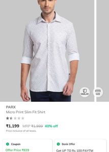 Parx Micro Print Slim Fit Shirt White Grey