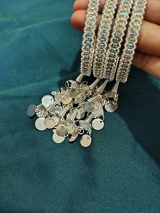Elegant Silver Anklet with Sequins & Charms