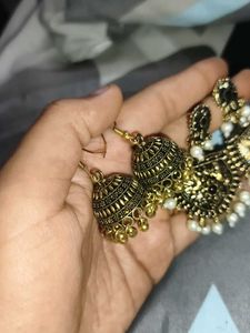Antique Gold Jhumka Earrings with Pearls