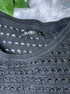 Black Crochet Bell Sleeve Top