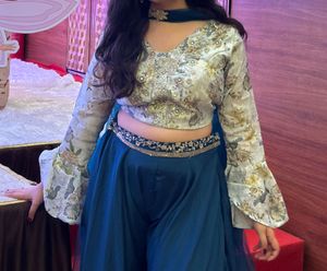 Teal Palazzo with Floral Blouse and Dupatta