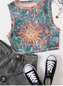 Shein Vintage Sun Print Mesh Crop Top