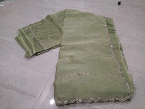 Elegant Green Sequined Saree