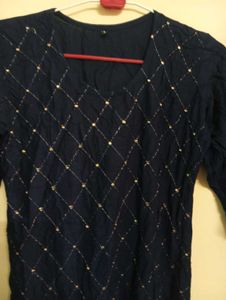 Embellished Navy Blue Kurta