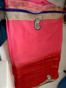 Beautiful Pink Red Ombre Saree