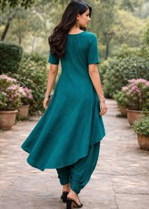 Teal Kurta Set with Dhoti Pants
