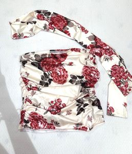 Floral Ruched tube top with scarf