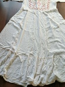 White Embroidered Anarkali Gown ( L size )