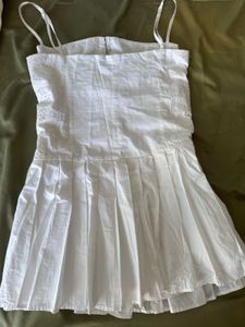 Zara White Eyelet Pleated Dress