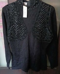 Elegant Black Beaded Statement Blouse