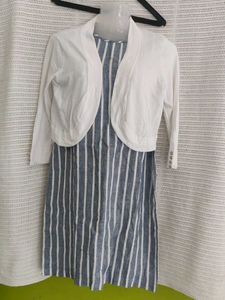 Striped Dress with White Cardigan