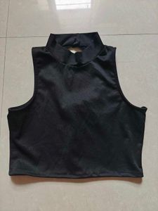 Sleek Black Cut-Out Mock Neck Crop Top