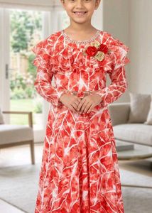 combo red  Floral Print Dress with Ruffle Detail