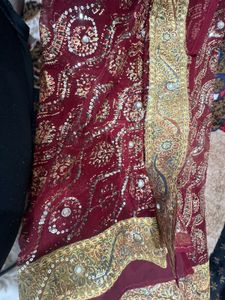 Elegant Maroon &amp; Gold Embroidered Saree