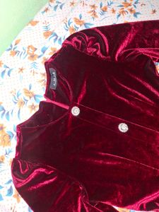 Red Velvet Button-Up Dress